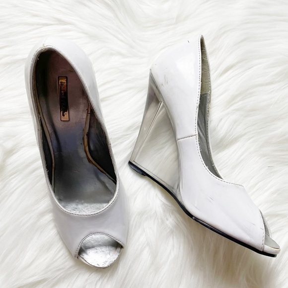 Michael Antonio Shoes - Michael Antonio Size 5.5 White Leather and Lucite Wedges
